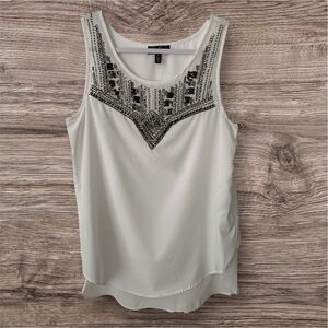 Jessica Simpson Sequin Beaded Tank Top Blouse Sleeveless White Silver Women’s M